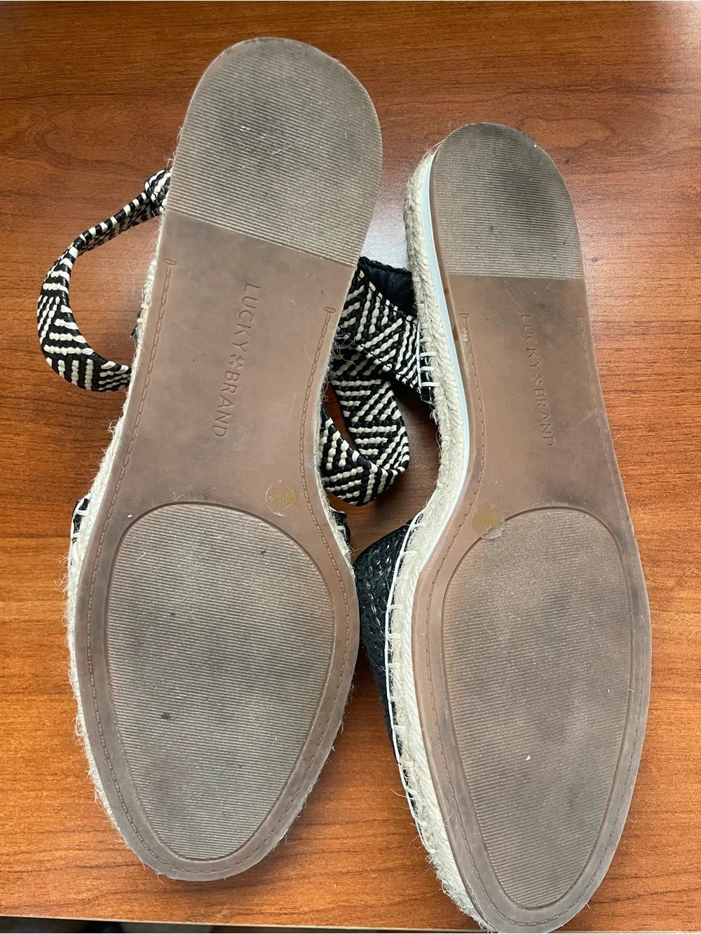 Lucky Brand Black Woven Espadrille Sandals with Ankle Tie Renka Chevron Raffia